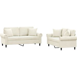 vidaXL 2-delige Loungeset met kussens crème Loungebank - Bankstellen - Velvet Sofa - Crème Kleuren - Twee Persoons Bank