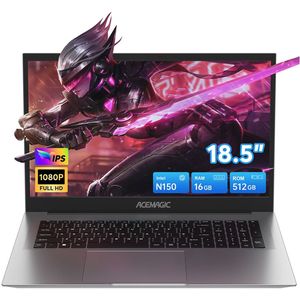 Acemagic-18,5 inch IPS Full HD Laptop-lntel N150 -tot 3,6 GHz-16GB DDR4 RAM 512 GB SSD -Windows 11 Pro-WiFi 5- BT5.0-Zilver