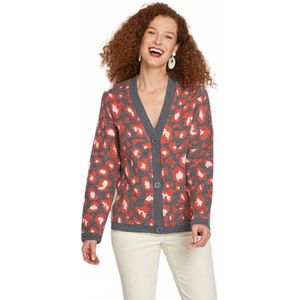 Cardigan met luipaardjacquard en korte knopen