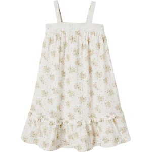Vertbaudet Halflange meisjesjurk met bandjes van katoengaas met details in Engels borduurwerk