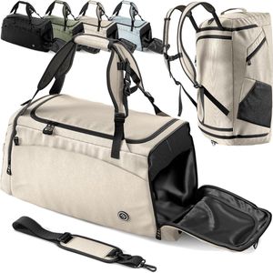 Sporttas, trainingstas + rugzakfunctie, schoenenvak, nat vak, 40/60 l reistas, zwemtas, fitnesstas, sport, gym, fitness, schoudertas, handbagage, weekendtas, reistas, heren en dames, beige