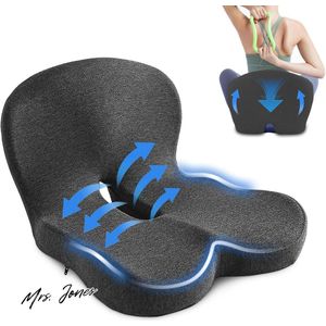 Mrs. Jones Premium Collection Traagschuim zitkussen - Orthopedisch - Anti-decubitus - Ergonomisch - Verlicht rugpijn - Donkergrijs