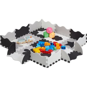 Relaxdays 34-delige speelmat met rand - puzzelmat kinderkamer - speeltegels - vloerpuzzel - grijs