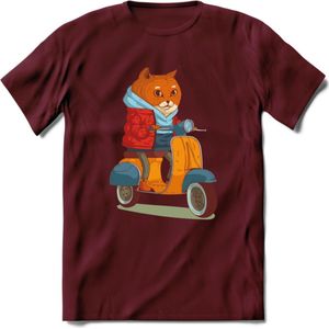 Casual scooter kat T-Shirt Grappig | Dieren katten Kleding Kado Heren / Dames | Animal Skateboard Cadeau shirt - Burgundy - XL