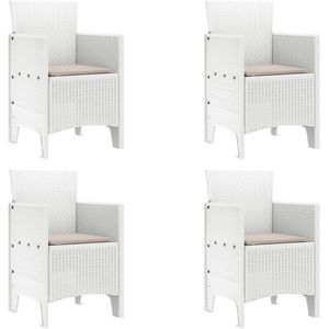 vidaXL - Tuinstoel - Set - van - 4 - Wit - met - taupe - kussens - Hars - met - polyester - kussen