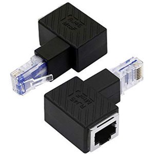 90 graden RJ45 Ethernet-adapter, 2 stuks, haakse mannelijke naar vrouwelijke connector voor Cat6/Cat5e