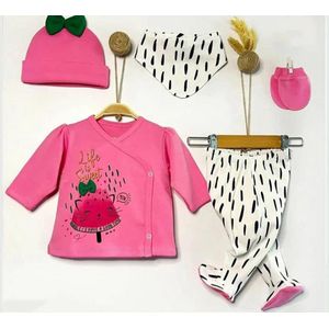 Babysetje 5-delig - Newborn kleding set / meisje - kraamcadeau - watermeloen - baby set- baby kleding set- donker roze- maat 56-62 kleding set