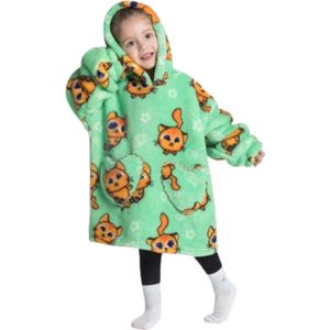 Katjes fleece hoodie deken met mouwen - fleece poncho voor kinderen – fleece plaid met mouwen - hoodie blanket - maat 98/128 – lengte 60 cm – warm & zacht – relax outfit kids – groen - Badrock
