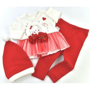 Feestelijke, rood-witte 3-delige babykleding set met hondenprint en kerstmuts (Santamuts) - christmas - hello new year - maat 6-9 mnd - 68cm - kraamkado
