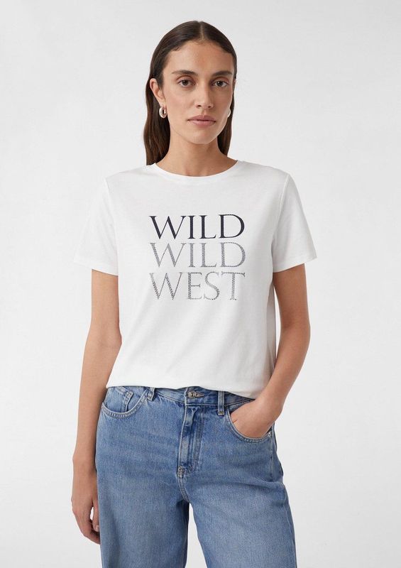 comma - T-Shirt - Katoenmix - Casual - Normale Pasvorm - Korte Mouwen