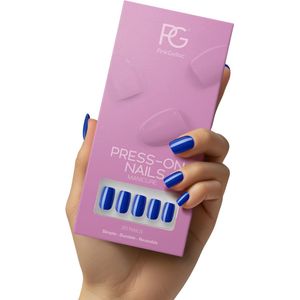 Pink Gellac Press On Nails - 221 Delighted Blue - Square Medium Plaknagels - 30 Press On Nagels Met Lijm, 30 Plakstickers, Cleaner Wipe, Nagelvijl, Woodstick en Size Matcher - Snel Aan Te Brengen Plak Nagels - Voor 7-14 Dagen Mooie Nagels