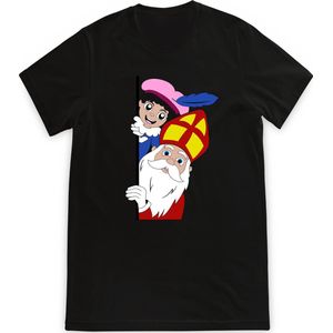 T Shirt Meisjes Jongens - Sint en Piet - Zwart - Maat 128