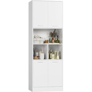 Hoge multifunctionele badkamerkast met 4 deuren en rek - Wit, 180,5 x 60 x 40 cm