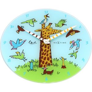 NeXtime Giraffe Joy - Klok - Rond - Glas - �30 cm - Blauw