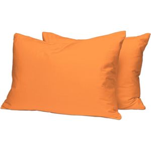 Luxe soft-satijn verpakking van 2 kussenslopen 70 x 90 cm oranje, 400 draads katoenen kussenslopen, 100% lange stapel katoenen kussensloop (oranje, 70x90 cm)
