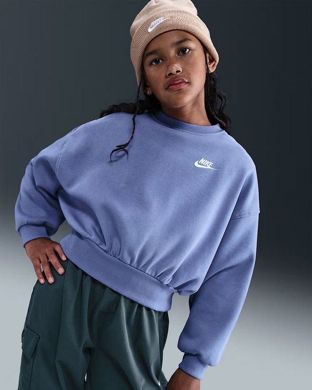 Nike Girls Club Fleece Boxy Crew-Neck Sweatshirt Trui (Kinderen |blauw)