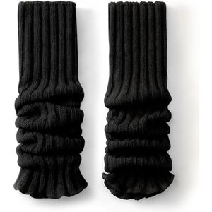 Dameswarmers, lange beenwarmers, gebreide warme manchetten voor dames, wollen gebreide beenwarmers, kniekousen, enkelwarmers voor dames en meisjes, eenheidsmaat - zwart