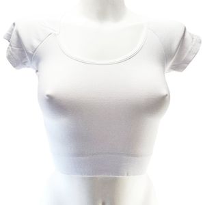 Shirt - Maat S/M - Crop top wit stretch sport shirt