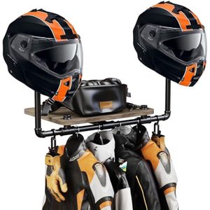 Motorhelmhouder Wandmontage 3-in-1 Helmstandaard Met 2 Handschoenclips Massief Hout En Metaal Helmhouder Hanger Rek Bruin - HOUT — voor dagelijks gebruik