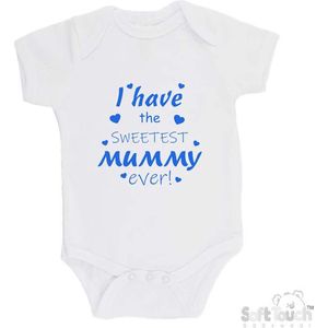 100% katoenen Romper ""I have the sweetest mummy ever!"" Moederdag Jongens Katoen Wit/blauw Maat 62/68