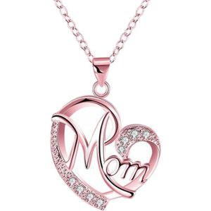 Fako Bijoux® - Ketting Mom Hart - Mama Ketting - Hartje - Cadeautje Moeder - 45cm - Rosé Goudkleurig