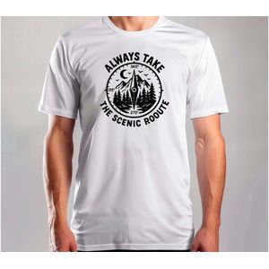 Always Take The Scenic Rooute - T Shirt - HikingAdventure - Running - TrailLife - NatureWalks - Wandelen - Wandeltocht - Natuurwandeling - Bergwandelen