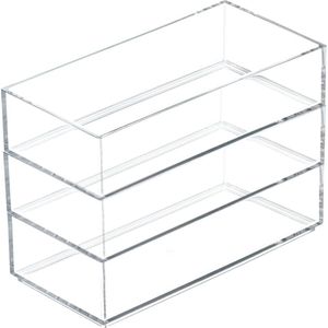 Stapelbare make-up organizer voor beauty accessoires - lippenstift en nagellak houder - badkamer of slaapkamer opberger - set van 3 - transparant en zilverkleurig