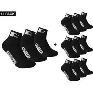 Starter - 12-Pack Quarter Socks - Sokken Bundel - 35 - 38 - Zwart