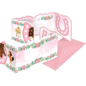 Amscan Uitnodigingen Paarden Meisjes Papier Roze 16-delig