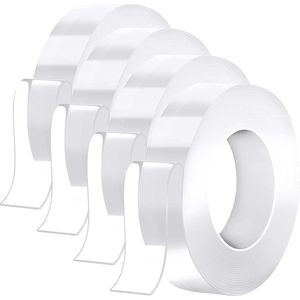 Dubbelzijdig Tape - 4 stuks - Montagetape Dubbelzijdig Plakband - Supersterke nano dubbelzijdige tape - Transparant - 20 mm x 3 m