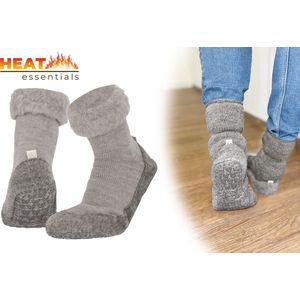 Heat Essentials Wollen Pantoffel Sokken - Grijs - 43/44 - Pantoffels Heren - Sloffen Heren - Unisex - Antislip Sokken - Huissokken