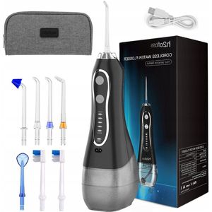 Elektrische Mondreiniger - 5W - IPX7 waterdicht - ABS-materiaal - Zwart - 5 werkstanden - Met 5 vervangbare mondstukken