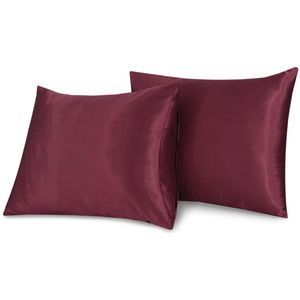 Beauty Silk - Satijnen Kussenslopen - Burgundy - Glans Satijn - Set van 2