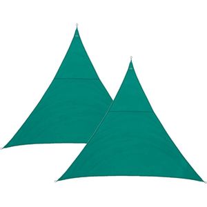 Set van 2x stuks schaduwdoek/zonnescherm Curacao driehoek mint groen waterafstotend polyester - 2 x 2 x 2 meter