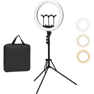 MN Commerce EU LED Ringlamp – 18 inch – Dimbaar – Met Statief & Afstandsbediening – Voor Make-up, Fotografie & Video
