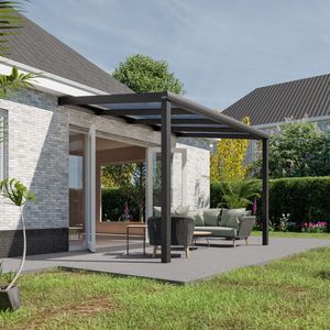 Pratt & Söhne terrasoverkapping 4x2.5 m - Overkapping tuin met helder en weerbestendig polycarbonaat - Veranda met zonwering en poten van aluminium - Antraciet