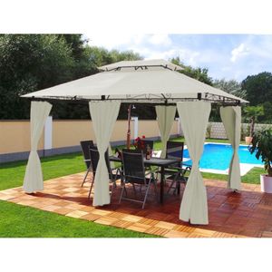 Yolo-deals - Tuin Prieel DeLuxe met LED verlichting - Solar - 3x4M - UV bestendig - Incl zijwanden - Creme