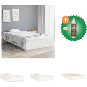 vidaXL Bedframe massief hout wit 100x200 cm - Bed - Inclusief Houtreiniger en verfrisser