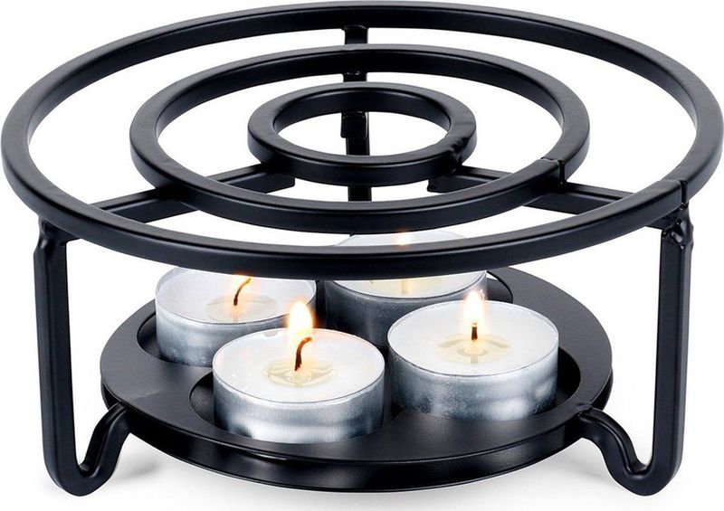 Theewarmer Metaal Zwart - Theepot Warmer - Warmhoudschaal - Theelichthouder - Warmhouder - Thee Warmhoudplaat