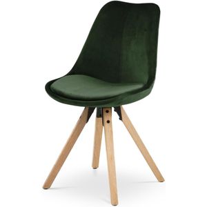 Lisomme Yvet Eetkamerstoel Mos Groen - Velvet - Fluweel - Velours - Natural houten poten