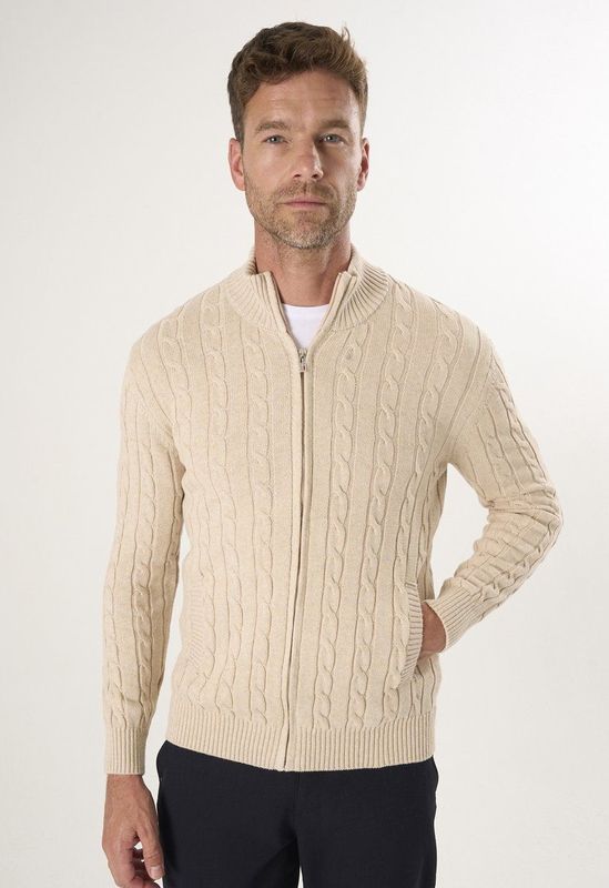 Felix Hardy - Kabelgebreid Vest - Beige - 100% Katoen - Heren - XL