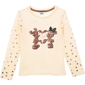 Disney Minnie Mouse Shirt - Lange Mouw - Met Pailletten - Off White - Maat 98