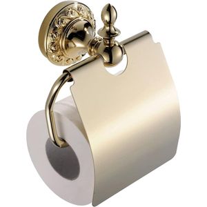 Gouden Toiletpapierhouder met Plankje – Modern Wandmodel – Messing Toiletrolhouder – Luxe WC Rolhouder met Opbergrek – Stijlvolle Badkamer Accessoire