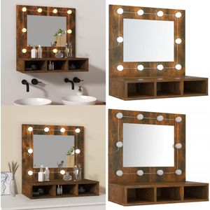 vidaXL Spiegelkast met LED-verlichting 60x31,5x62 cm gerookt eiken - Spiegelkast - Spiegelkasten - LED-spiegelkast - Kast