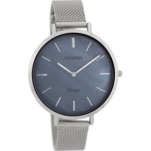 Zilverkleurige OOZOO horloge met zilverkleurige metalen mesh armband - C9390