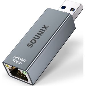 Sounix USB Netwerkadapter - USB A naar Ethernet - 10/100/1000Mbps - Grijs