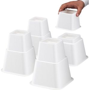 Bedverhogers wit - bedklossen - meubelverhogers - stoelverhogers per set van 8. Instelbaar tussen 8, 13 en 21 cm. Max. 600 kg