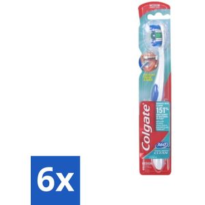 6 x Colgate - Tandenborstel - 360 Whole Mouth Clean Medium - Wit/Blauw - 1 Tandenborstel - Tandenborstel - Mondhygiëne - Tandenpoetsen - Tandplak - Bacteriën