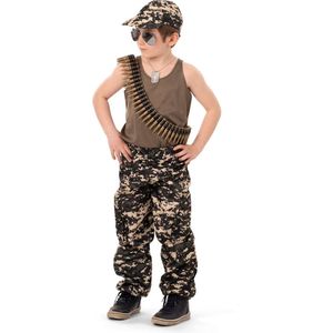 Funny Fashion - Leger & Oorlog Kostuum - Army Arnold - Jongen - Groen, Wit / Beige - Maat 116 - Carnavalskleding - Verkleedkleding