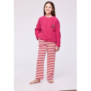 Woody pyjama velours + teddy fleece meisjes/dames - fuchsia - kalkoen - 232-10-WPI-M/388 - maat 116